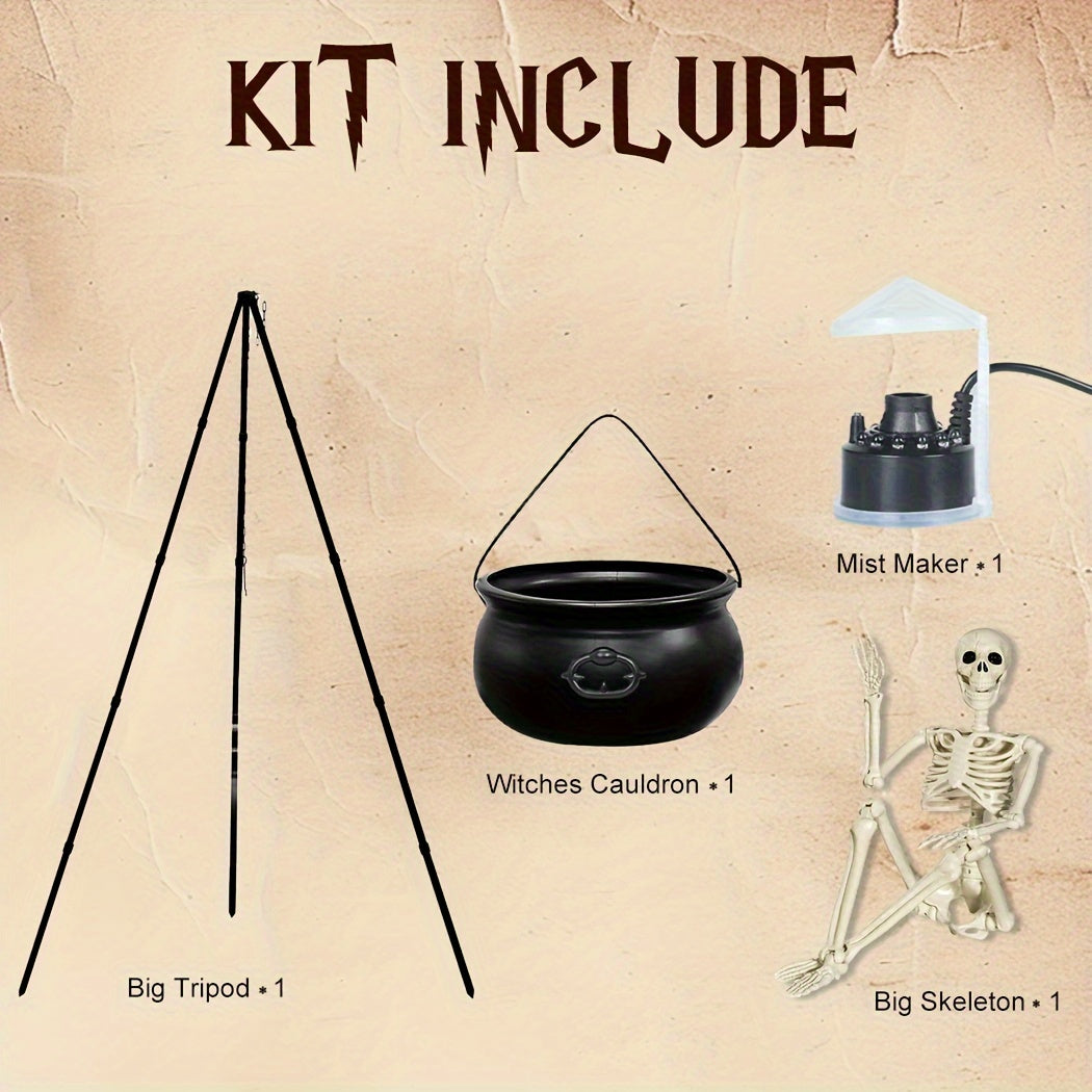 Large Outdoor Halloween Decorations - Skeleton And Witch Cauldron With Tripod And Smoke Generator - Great For Patio Porch And Home Decorations