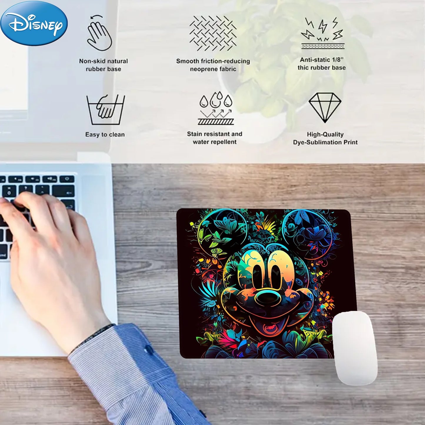 1pc, Authorized,Disney's Funny Mickey Mouse Mouse Pad For Desk,Cute Office Decor,Disney's Non-Slip Rubber Base, Disney's Computer Mouse Pad, Waterproof Multifunctional Mouse Pad For Office