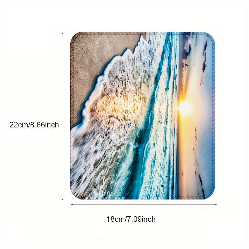 Charming Beach-Themed Square Mouse Pad with Non-Slip Rubber Base and Stitched Edges - Washable, Perfect for Computers, Laptops & Office Use