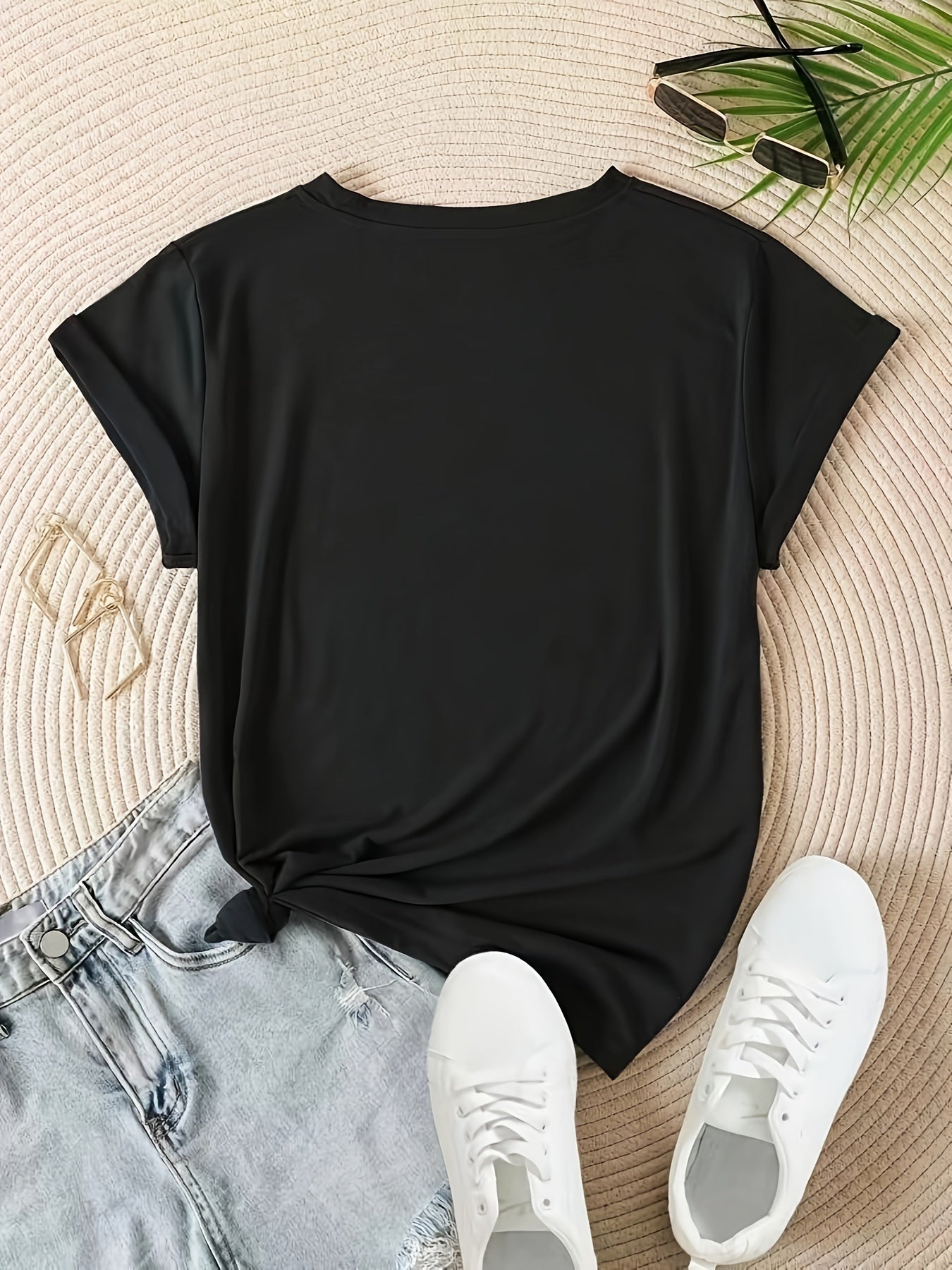 Letter Print Crew Neck T-shirt Versatile Short Sleeve Top for Spring & Summer Women's Clothing