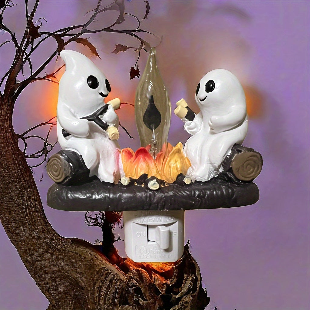 Spooky Ghost Bonfire Night Light - 3D Illusion, Perfect for Halloween Decor & Bedroom Ambiance, Plug-In, No Batteries Required