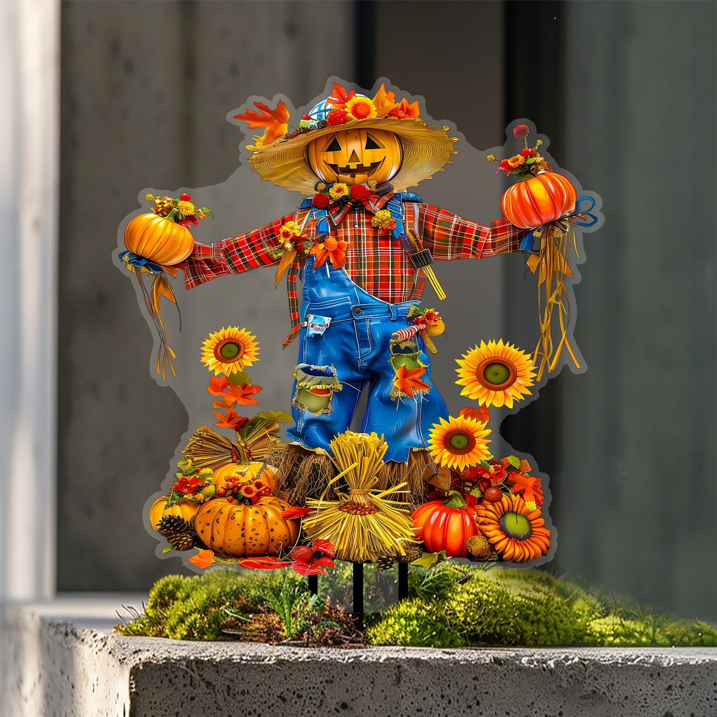 Charming Scarecrow with Pumpkin Garden Stake - Acrylic, Fall Harvest & Thanksgiving Decor, Versatile Outdoor Yard Art, Perfect Gift for Family and Friends