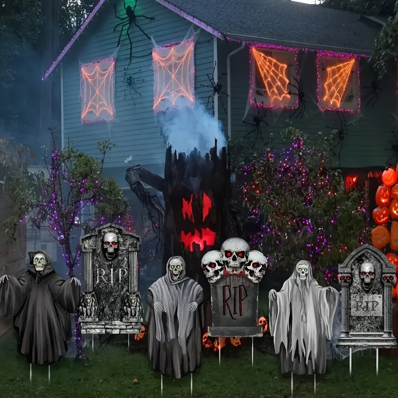 Spooky Halloween Ghost Tombstones Yard Signs with stakes - Outdoor Corrugated Props for Garden Lawn Decorations