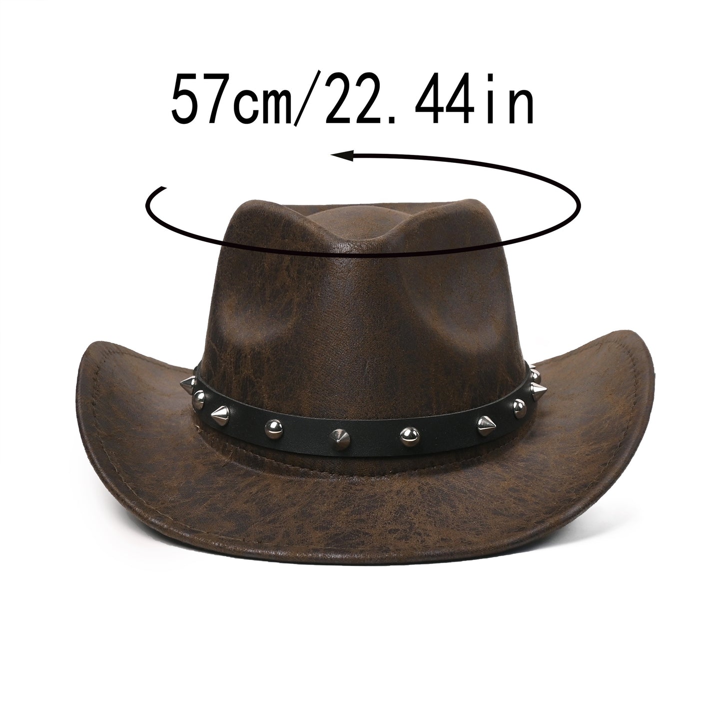 Vintage Western Cowboy Hat with Silvery-Plated Studs - Glossy Finish, Lightweight Polyester, Fashionable Knight Cap for Men & Women