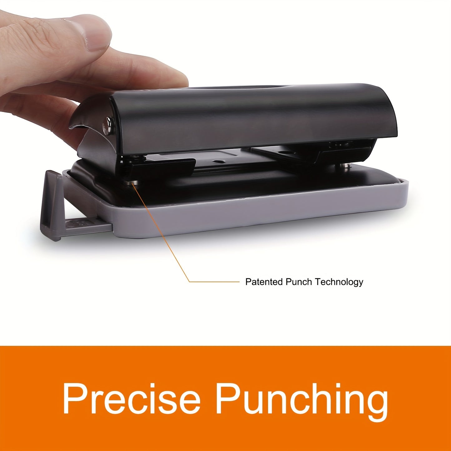 1pc Metal 2-Hole Punch, Hole Puncher With Edge Guide, 15 Sheet Punch Capacity, For School Office Binding, Black