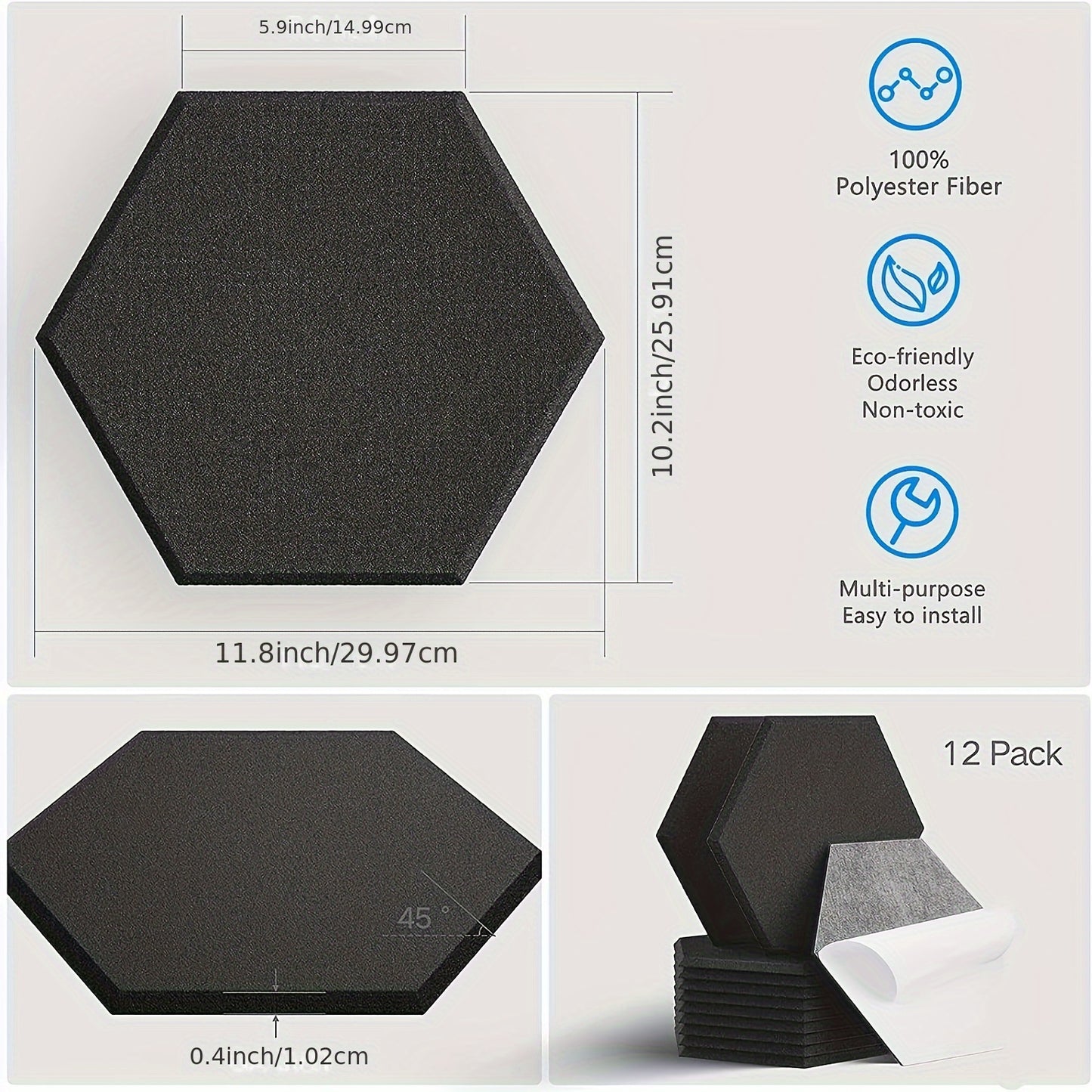 12pcs Self-Adhesive Acoustic Panels, Hexagonal Soundproof Panels, High Density Acoustic Panels, Sound Panels, Soundproof Foam Panels For Wall And Ceiling, For Home, Office, Studio Decor