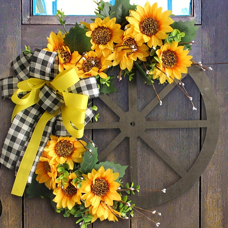 Autumn Sunflower Wheel Wreath - Perfect for Fall, Thanksgiving & Harvest Season Decor | Artificial Floral Garland for Outdoor Festivities & Window Display