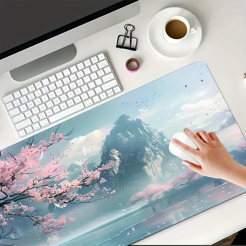 Large Gaming Mouse Pad With Traditional Chinese Landscape Design - Waterproof Rubber Base & Stitched Edges For Keyboard And Desk Protection - Ideal For Home Office, School, And Gifts