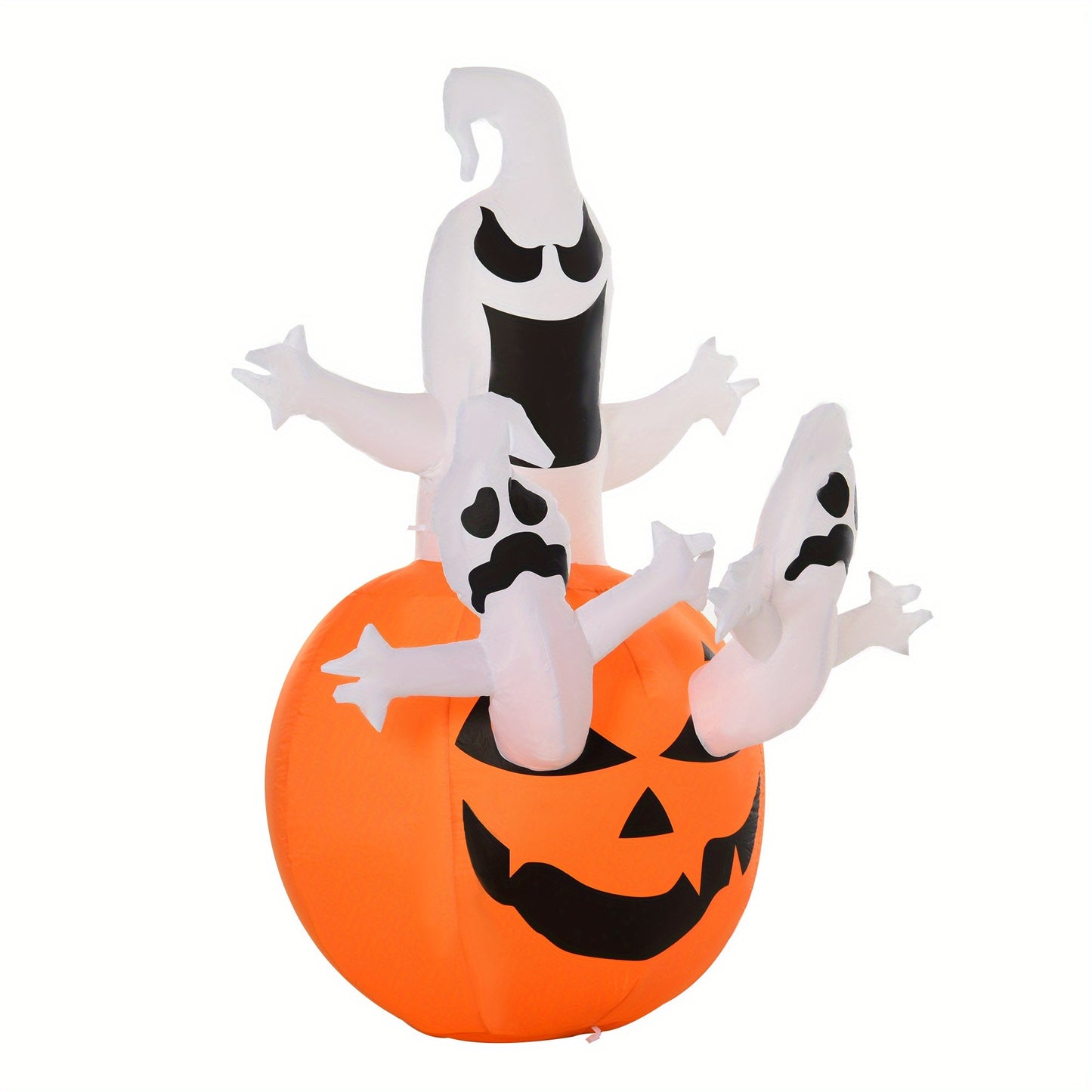 HOMCOM 6' Halloween Inflatables Outdoor Decorations Jack-O-Lantern Pumpkin and Ghosts, Blow Up LED Yard Decor for Garden, Lawn, Party, Holiday