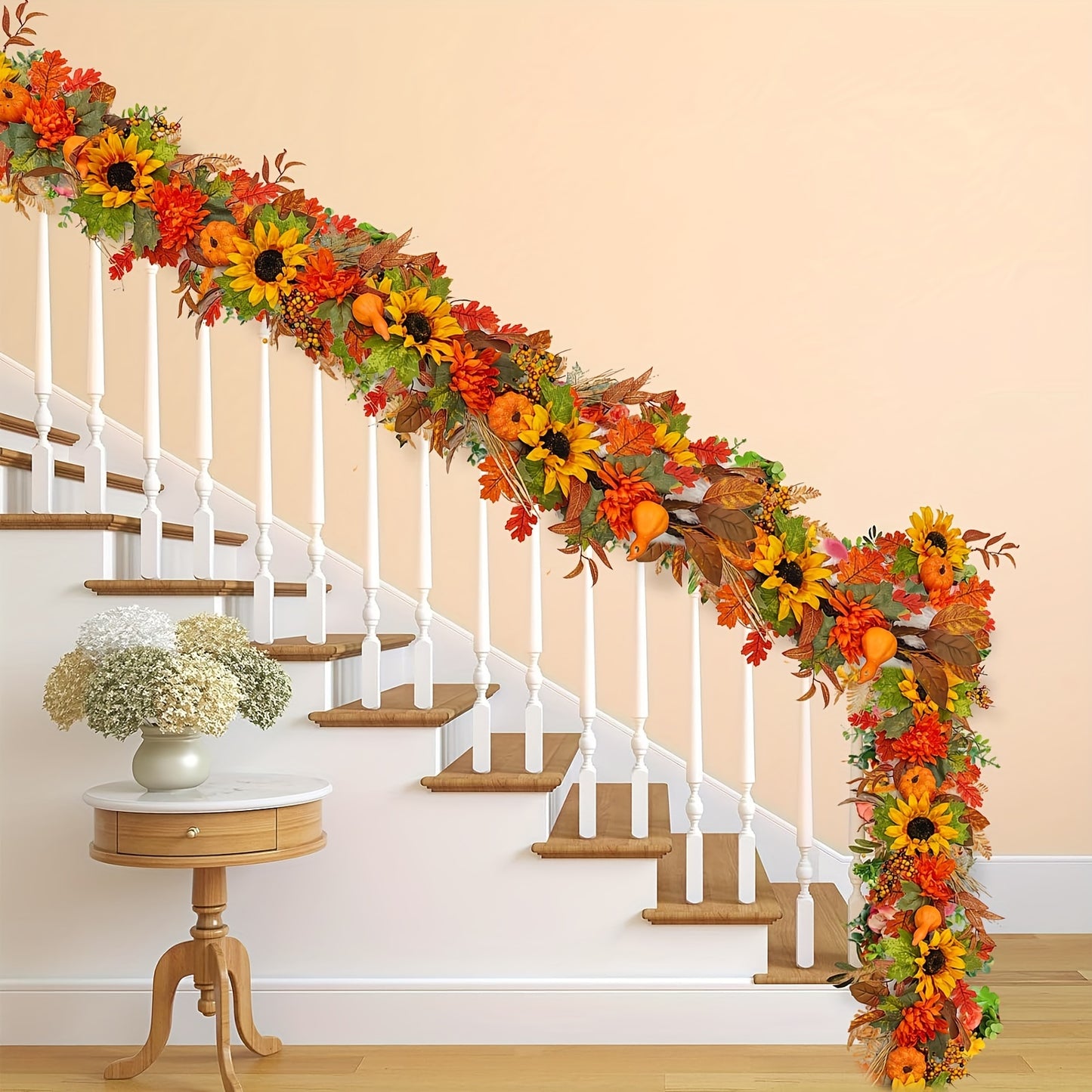 Festive 150cm/59.05inch Autumn Door Hanging: Thanksgiving Pumpkin & Sunflower Garland - No Feathers, Plastic Material, Suitable for Door Installation, Floral Theme, No Electricity Required