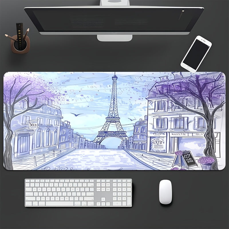 1pc Large Paris Street Scene Gaming Mouse Pad - Thickened Non-Slip Washable Rubber Desk Mat, Precision Edge Locking, for Gamers and Office Use, Computer Keyboard Accessories