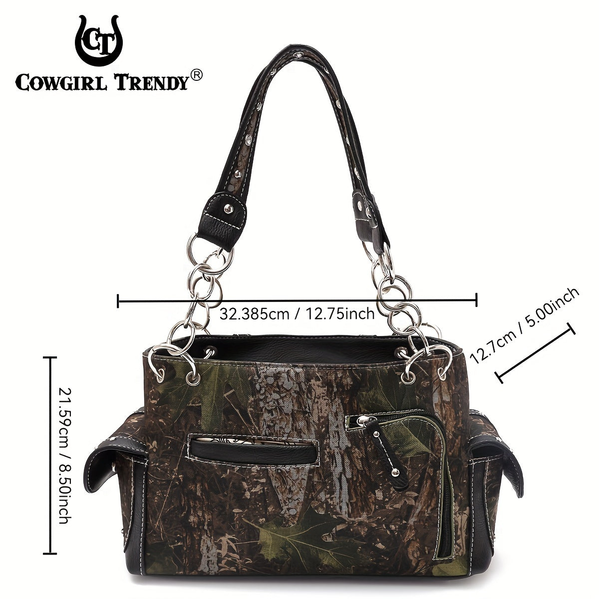 Camouflage Cross Wings Western Style Studded Handbag Tooled Purse Country Women Shoulder Bag Pouch Wallet Set