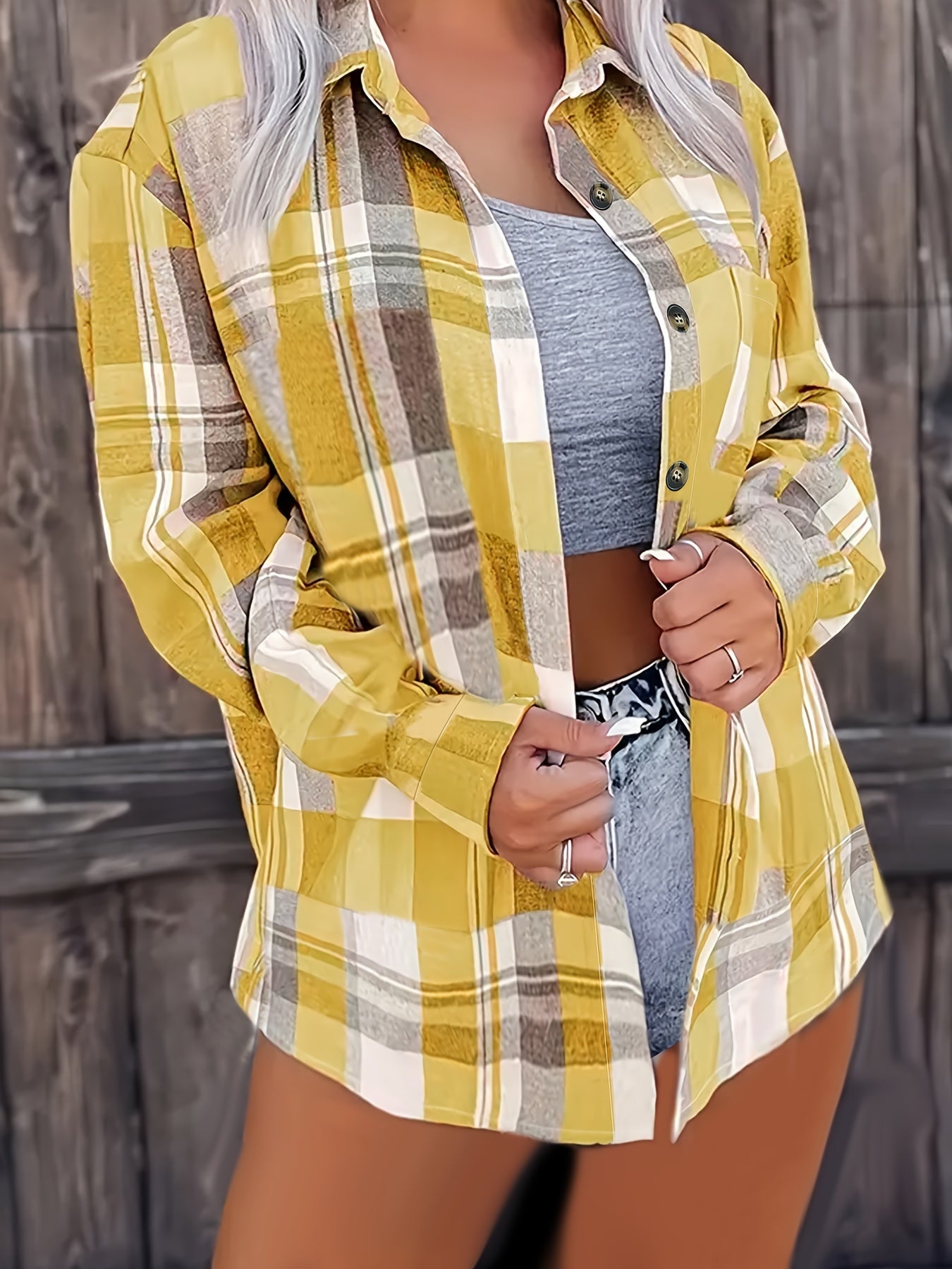 Women Turn Down Collar Shirt Coats Print Plaid Full Sleeve Single Breasted Regular Splice Ladies Autumn Casual Loose Shirts