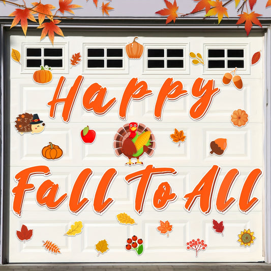 Fall Garage Door Decorations Magnets, 38pcs Happy Fall Garage Door Magnetic Decor, Reflective Autumn Car Magnetic Decals Outdoor, Thanksgiving Pumpkin Turkey Stickers For Refrige Mailbox