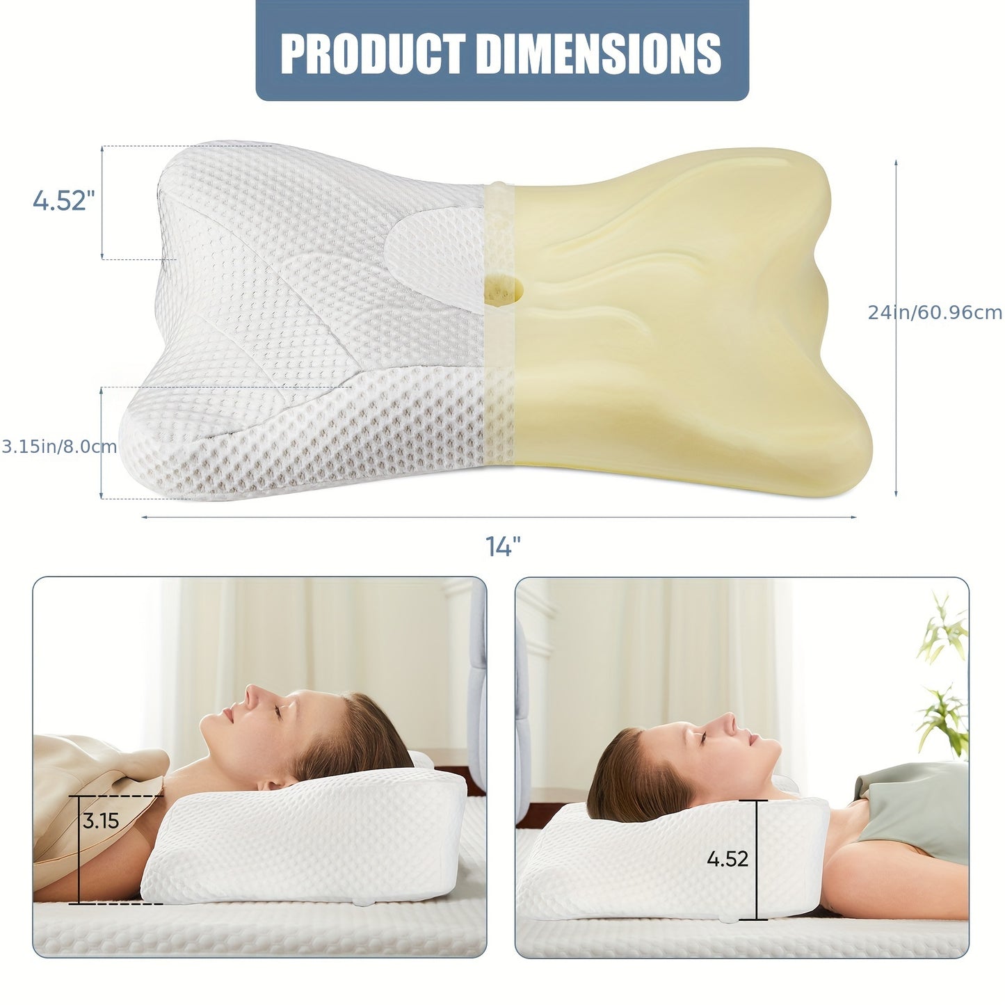 Memory Foam Neck Pillow, Contour Pillows with Breathable Pillowcase, Cervical Support Pillows for Side, Back Sleepers