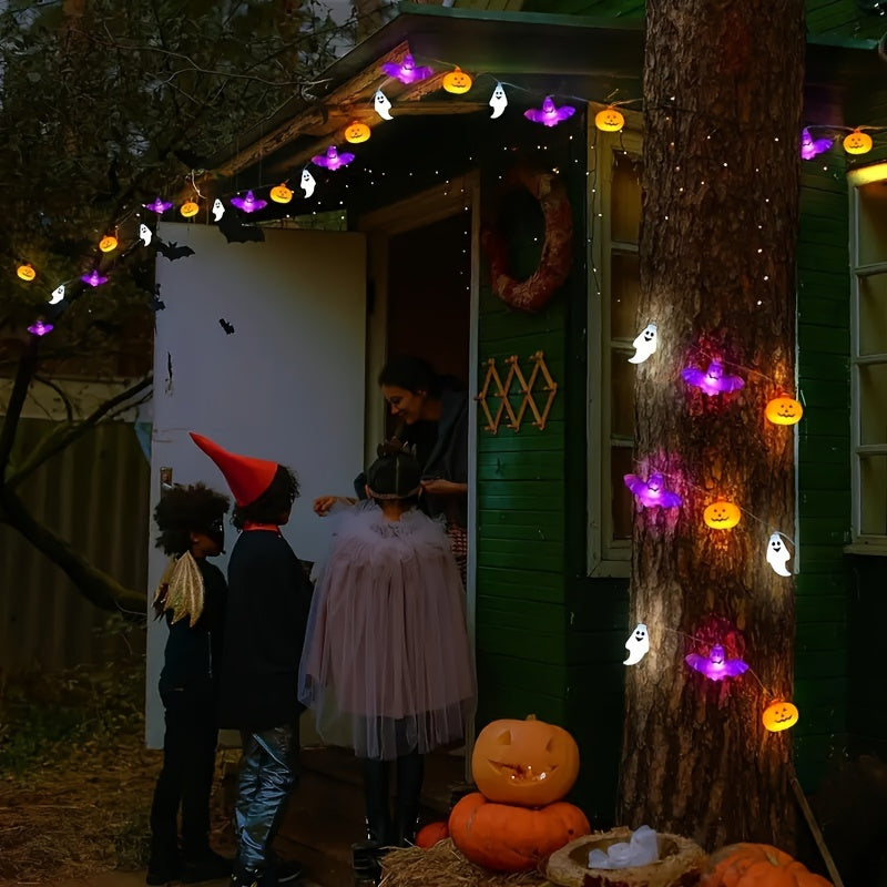 Spooky Halloween LED String Lights With Pumpkins, Bats & Ghosts - Battery-Powered For Indoor/Outdoor Decor, Perfect For Home, Bedroom, Birthday Parties & Theme Events