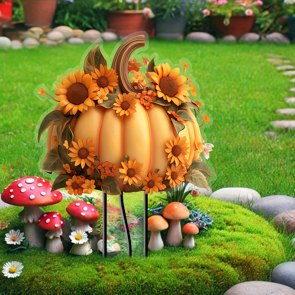 Charming Pumpkin Acrylic Garden Stake - 11.8"x8" Outdoor Sun Catcher, Perfect for Flower Pots & Yard Art, Ideal Thanksgiving Decor & Gift for Friends and Family