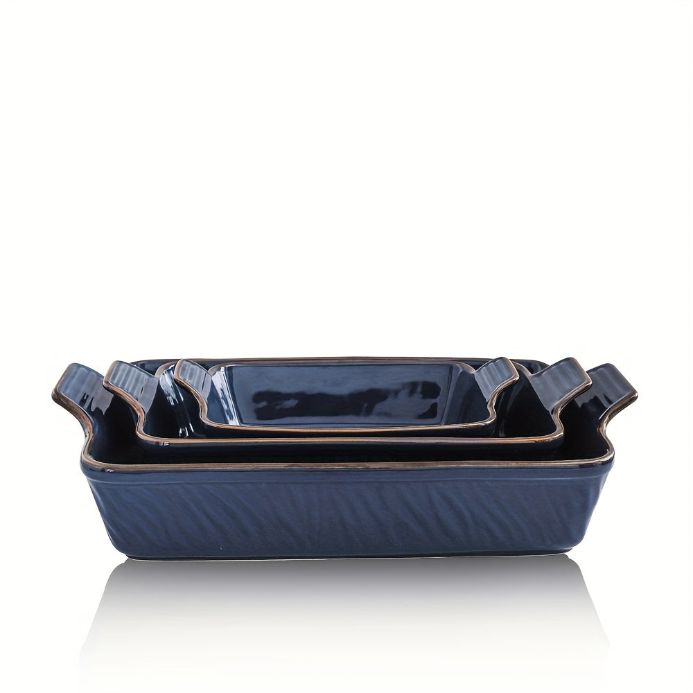 KOOV Bakeware Set, Ceramic Baking Dish, Rectangular Lasagna Pans for Cooking, Cake Dinner, Kitchen, 9 x 13 Inches, Texture Series 3-Piece (3 Piece, Aegean)