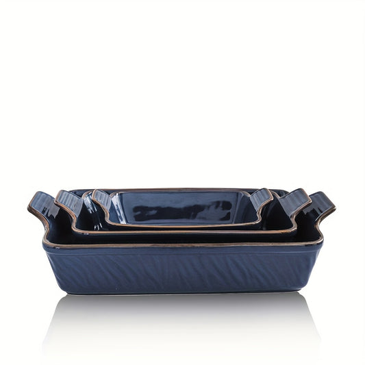 KOOV Bakeware Set, Ceramic Baking Dish, Rectangular Lasagna Pans for Cooking, Cake Dinner, Kitchen, 9 x 13 Inches, Texture Series 3-Piece (3 Piece, Aegean)