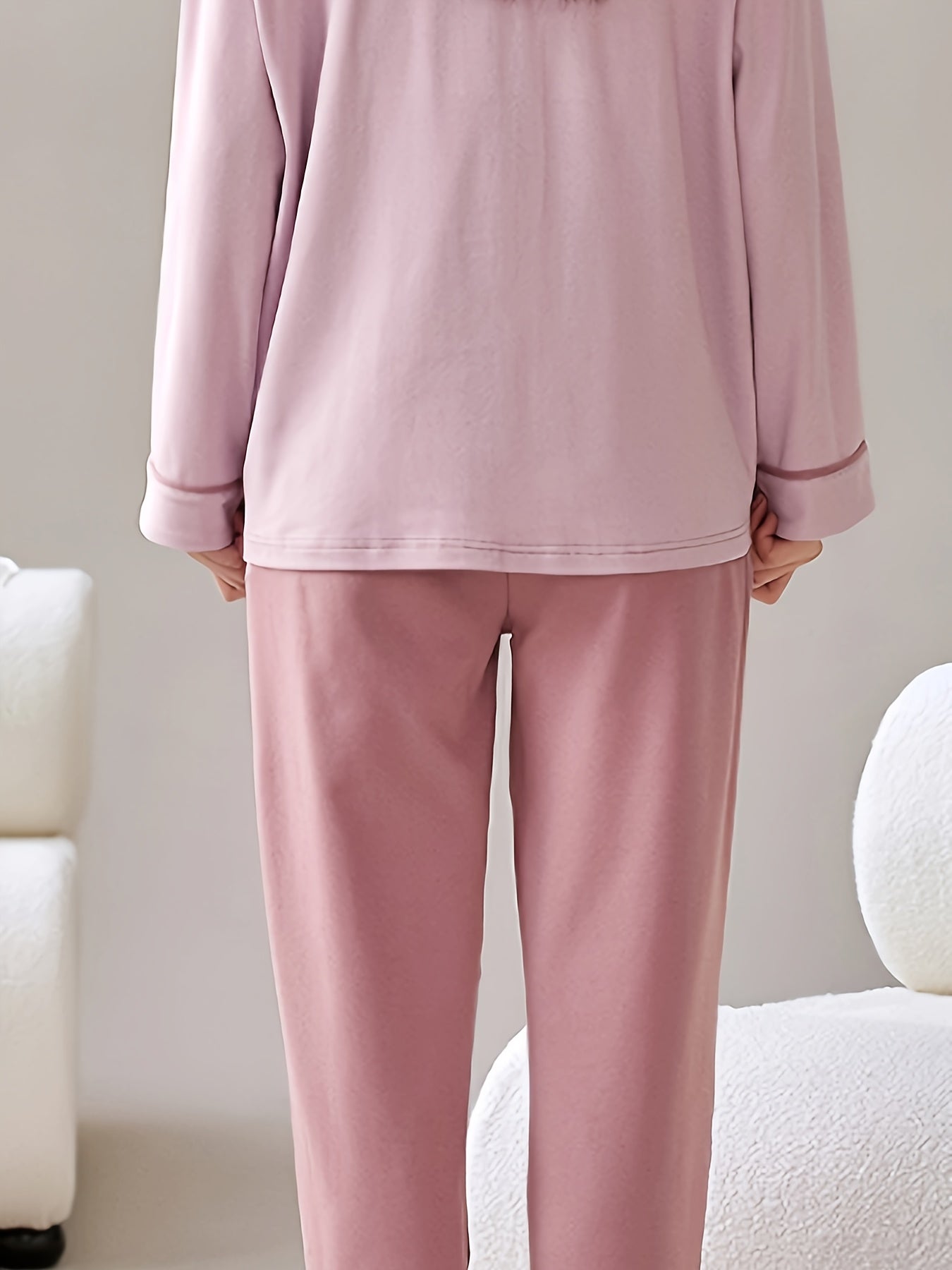 Colorblock Letter Print Pajama Set, Cozy Long Sleeve Round Neck Top & Elastic Pants, Women's Sleepwear & Loungewear