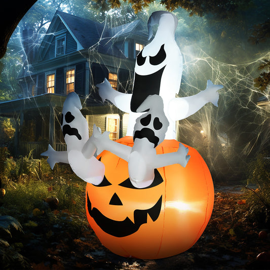 HOMCOM 6' Halloween Inflatables Outdoor Decorations Jack-O-Lantern Pumpkin and Ghosts, Blow Up LED Yard Decor for Garden, Lawn, Party, Holiday