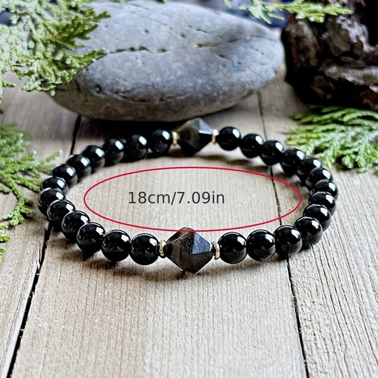 Women's natural stone protection bracelet 8mm bead black tourmaline gold obsidian bracelet holiday gift