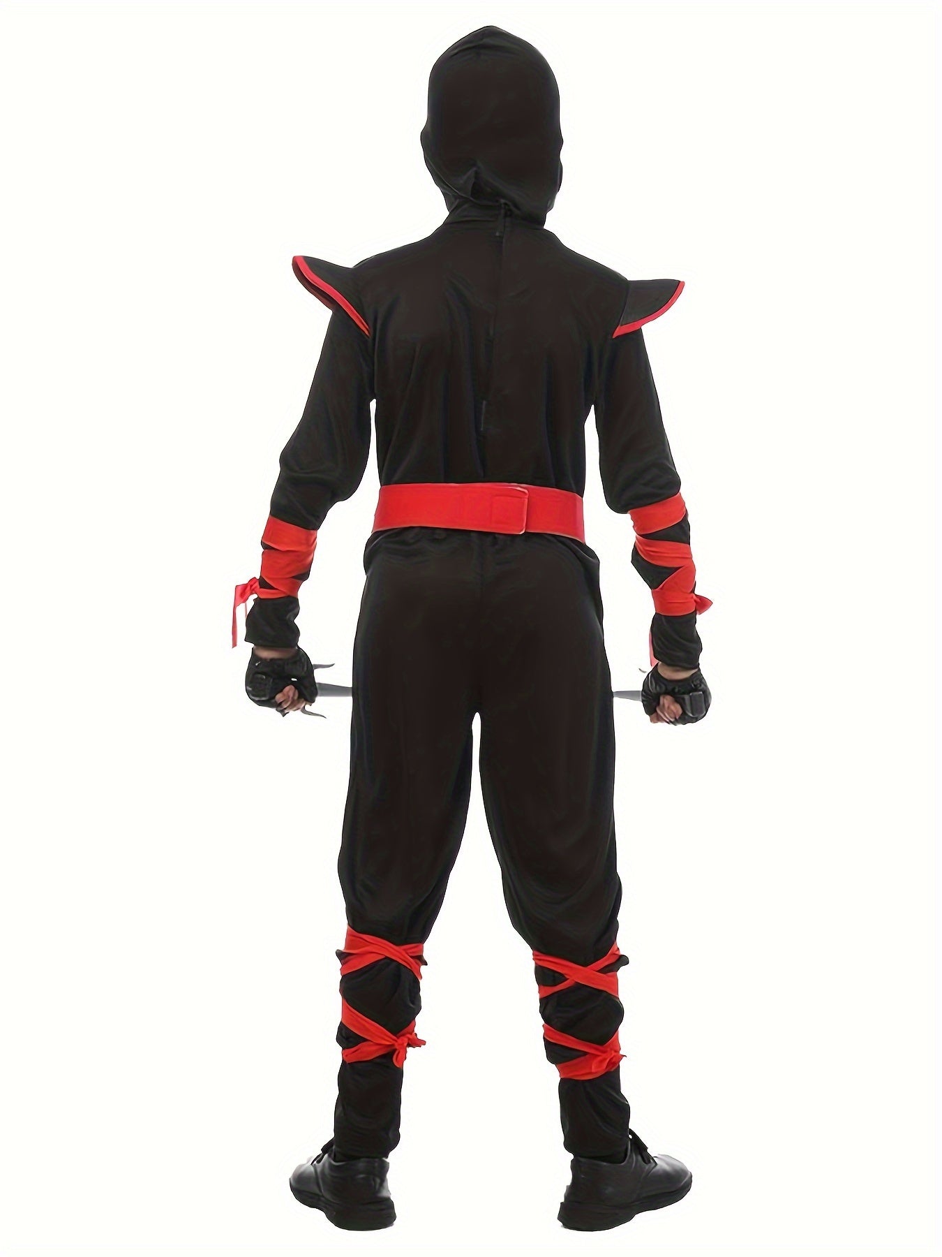 Deluxe Ninja Costume Set for Boys, Muscle Ninja Outfit with Geometric Pattern, Halloween Role-Play, Polyester Spandex Blend, Over 3 Years Old