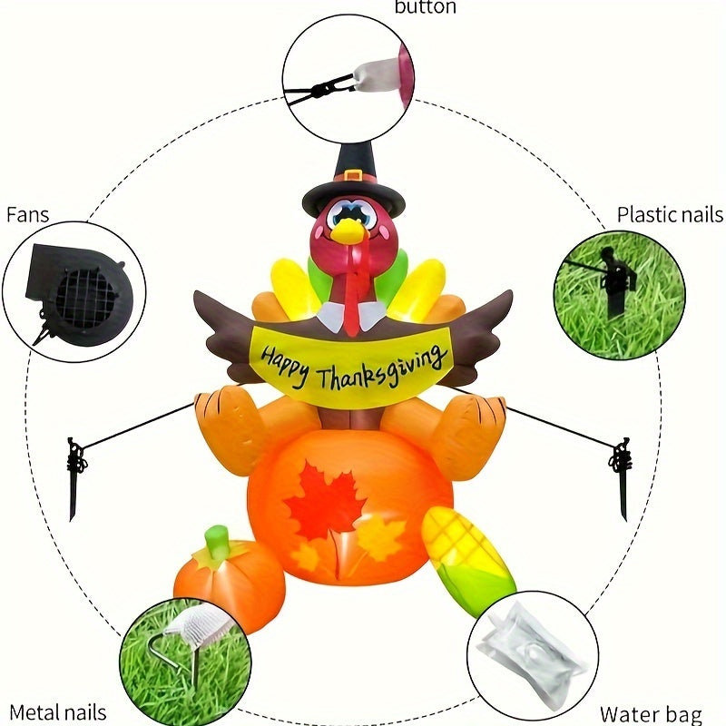 KOOY 6 FT Inflatable Pilgrim Turkey With LED Lights, Fall And Thanksgiving Yard Decorations, Indoor And Outdoor