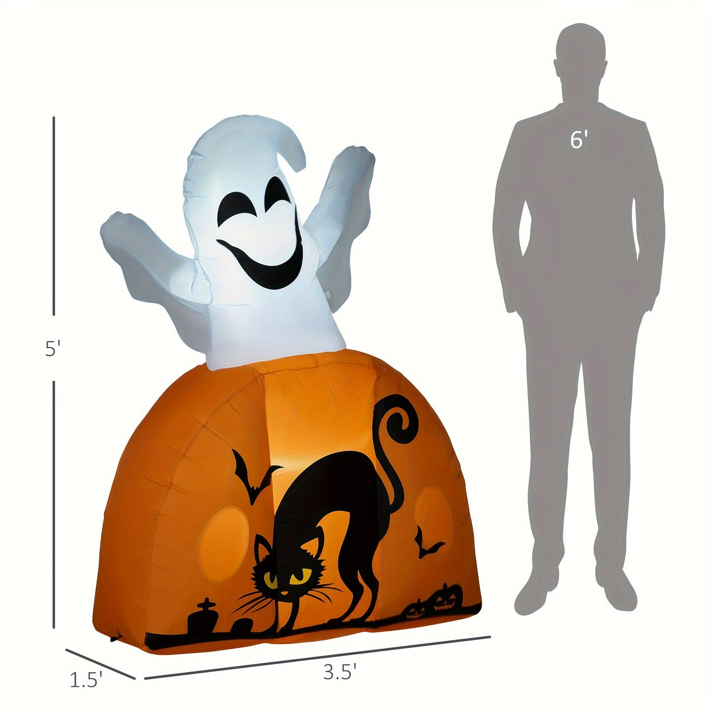 HOMCOM 5ft Halloween Inflatables Outdoor Decorations Ghost With Pumpkin, Outdoor Blow Up Yard Decor With LED Lights For Garden, Lawn, Party, Holiday