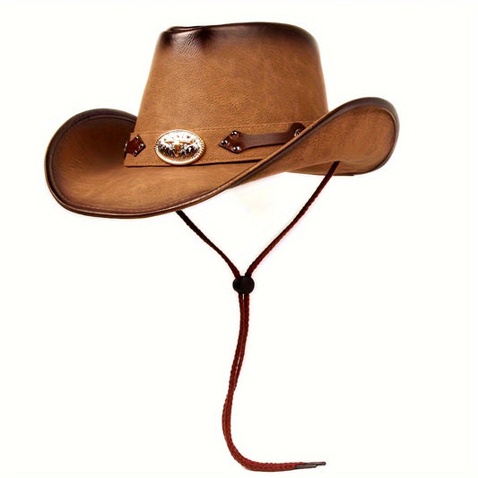 Unisex Adjustable Western Cowboy Hat With Wide Brim, UV Protection Funky Style Decorative Cap, For Men Women