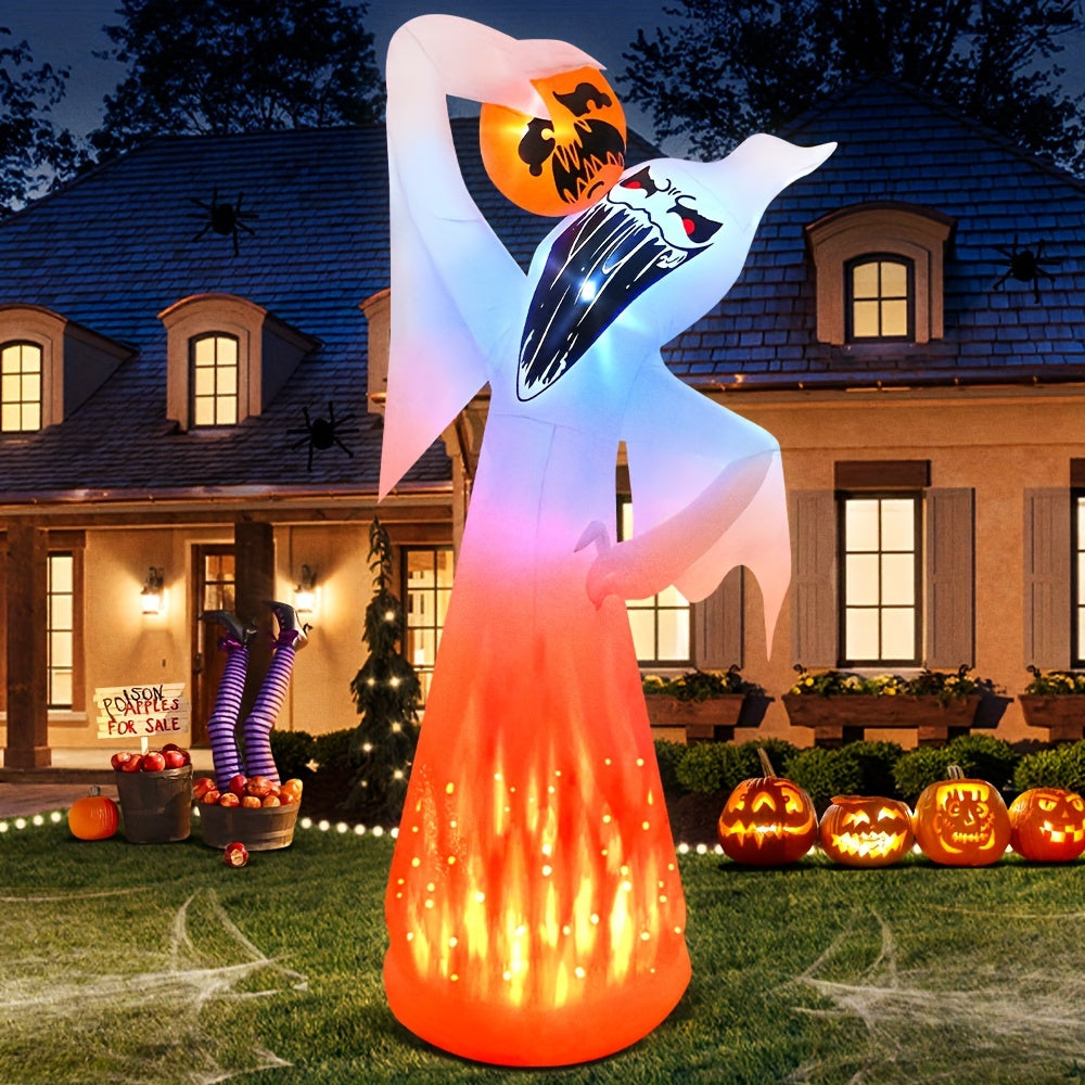 KOOY 10 FT Halloween Inflatables White Ghost With Red Eyes Eat Pumpkin Decoration With Led Light Halloween Inflatables Outdoor Decorations Blow Up Inflatables For Halloween Holiday Party Yard Garden Decor