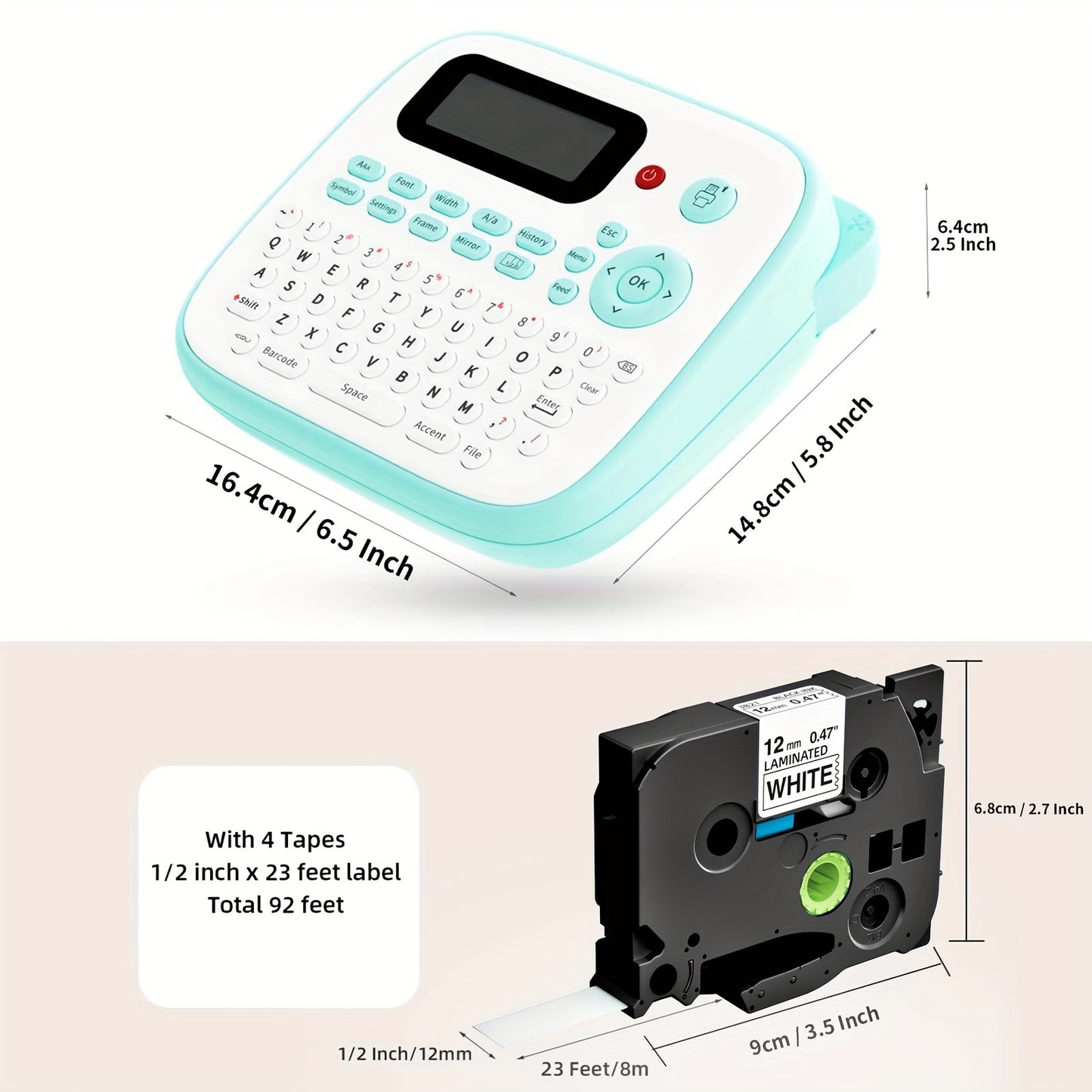 EazeID D210S Portable Label Maker: QWERTY Keyboard, Free Print Different Fonts & Barcodes, Suitable for Home Office & School - Battery/USB Power