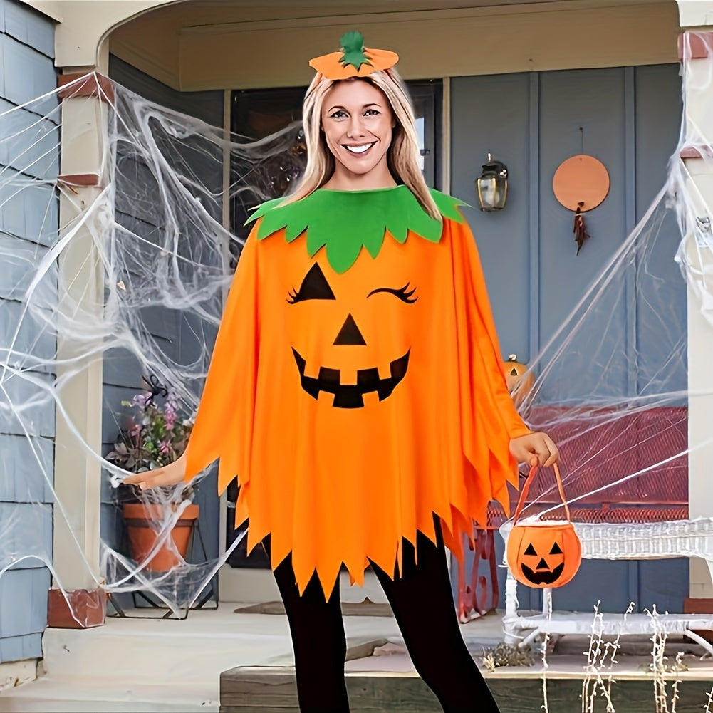 Festive Adult Pumpkin Costume with Headband and Bag - Perfect for Halloween Parties