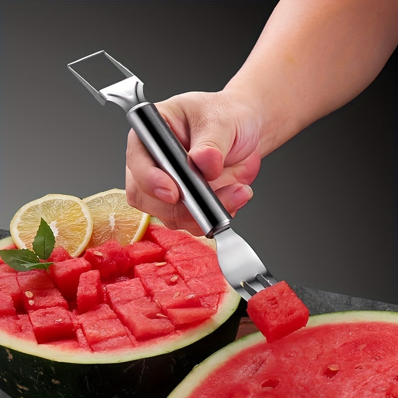 2 in 1 Creative Watermelon Cutter, Reusable Watermelon Slicer, Stainless Steel Watermelon Fork, Watermelon Knife, Fruit Divider, Kitchen Gadgets, Kitchen Supplies, Easy Watermelon and Fruit Preparation