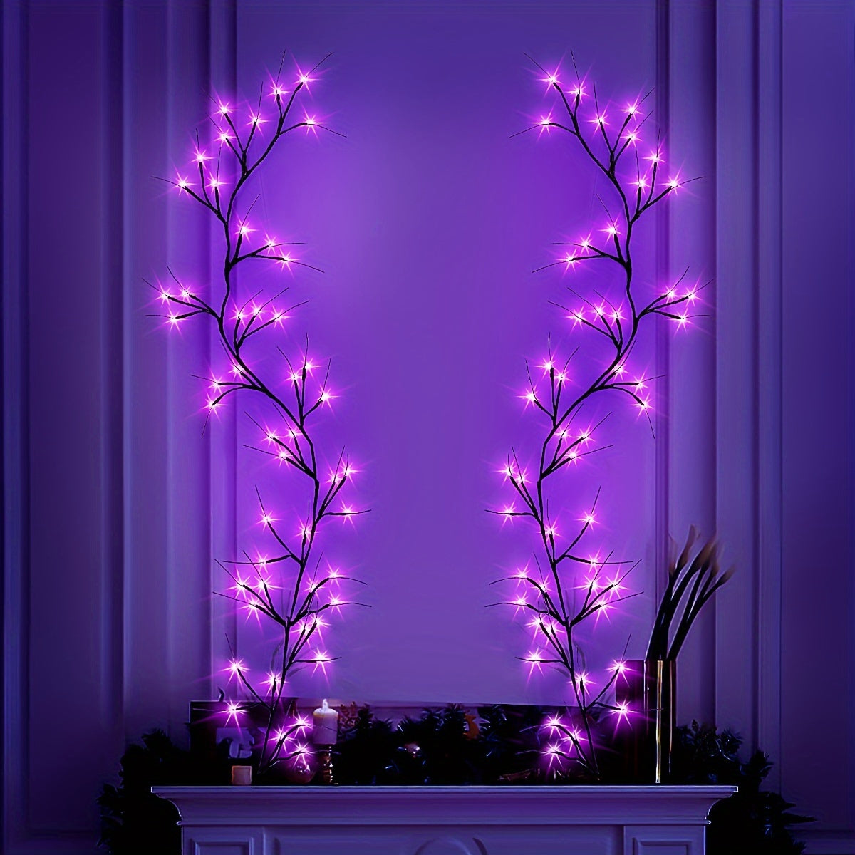 Festive Halloween Willow Vine Purple Lights: 1.7M/5.6FT USB-Powered Indoor/Outdoor Wall Decor, 48 LED Lights, Perfect for Halloween, Valentine's Day, Birthday Parties, and More