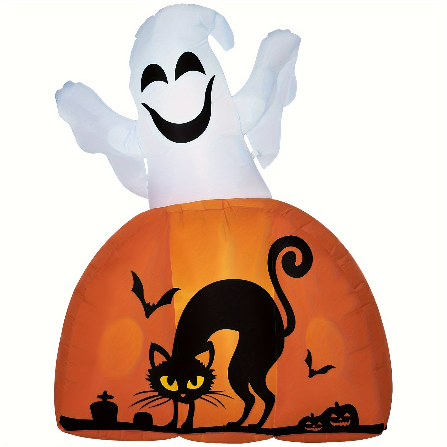 HOMCOM 5ft Halloween Inflatables Outdoor Decorations Ghost With Pumpkin, Outdoor Blow Up Yard Decor With LED Lights For Garden, Lawn, Party, Holiday