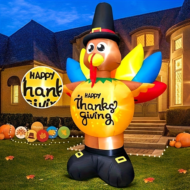 KOOY 8FT Thanksgiving Inflatables Outdoor Decorations Inflatable Turkey With LED Lights, Blow Up Turkey Yard Decorations For Holiday, Outdoor, Party, Garden, Lawn Décor, Autumn Harvest