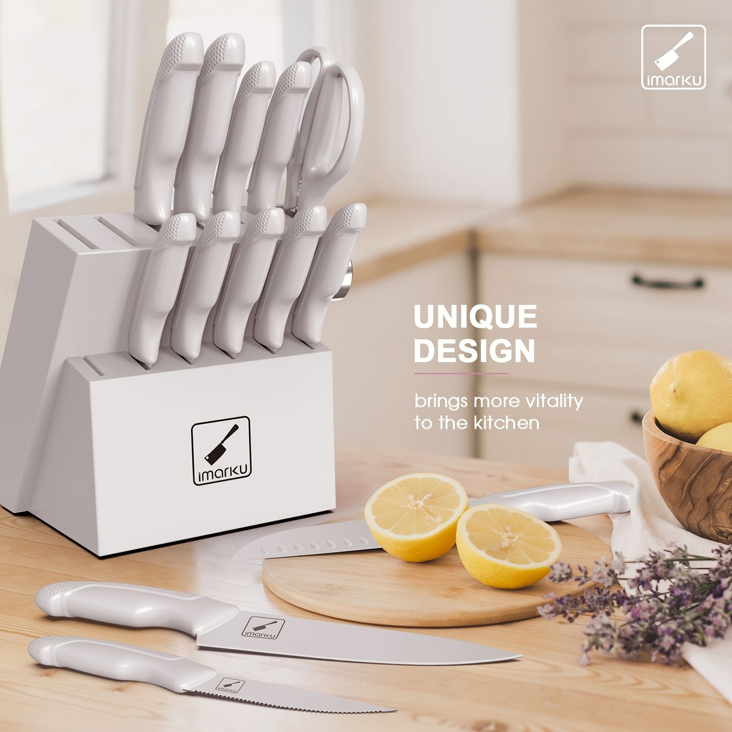 14 PCS Japanese Stainless Steel Kitchen Knife Set with Block, Built-in Sharpener, and Non-slip Ergonomic Handles