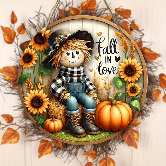 Charming Scarecrow & Autumn Harvest Wooden Sign