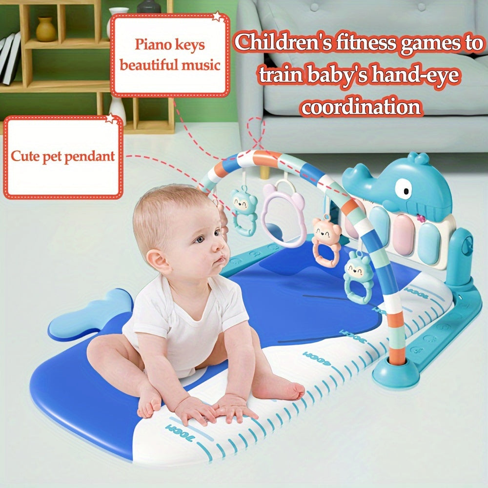 Deluxe Kick and Play Piano Gym Mat, Early Developmental Activity Center with Soft Rattles, Music, and Lights for Newborn to Toddler, Blue - 0+ Months