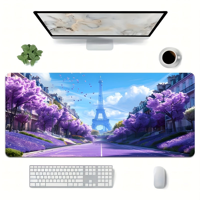 Extra Large Paris Eiffel Tower Gaming Mouse Pad - Thick, Washable Rubber Desk Mat with Non-Slip Base and Precision Edge Stitching for Gamers and Office Use, 1pc