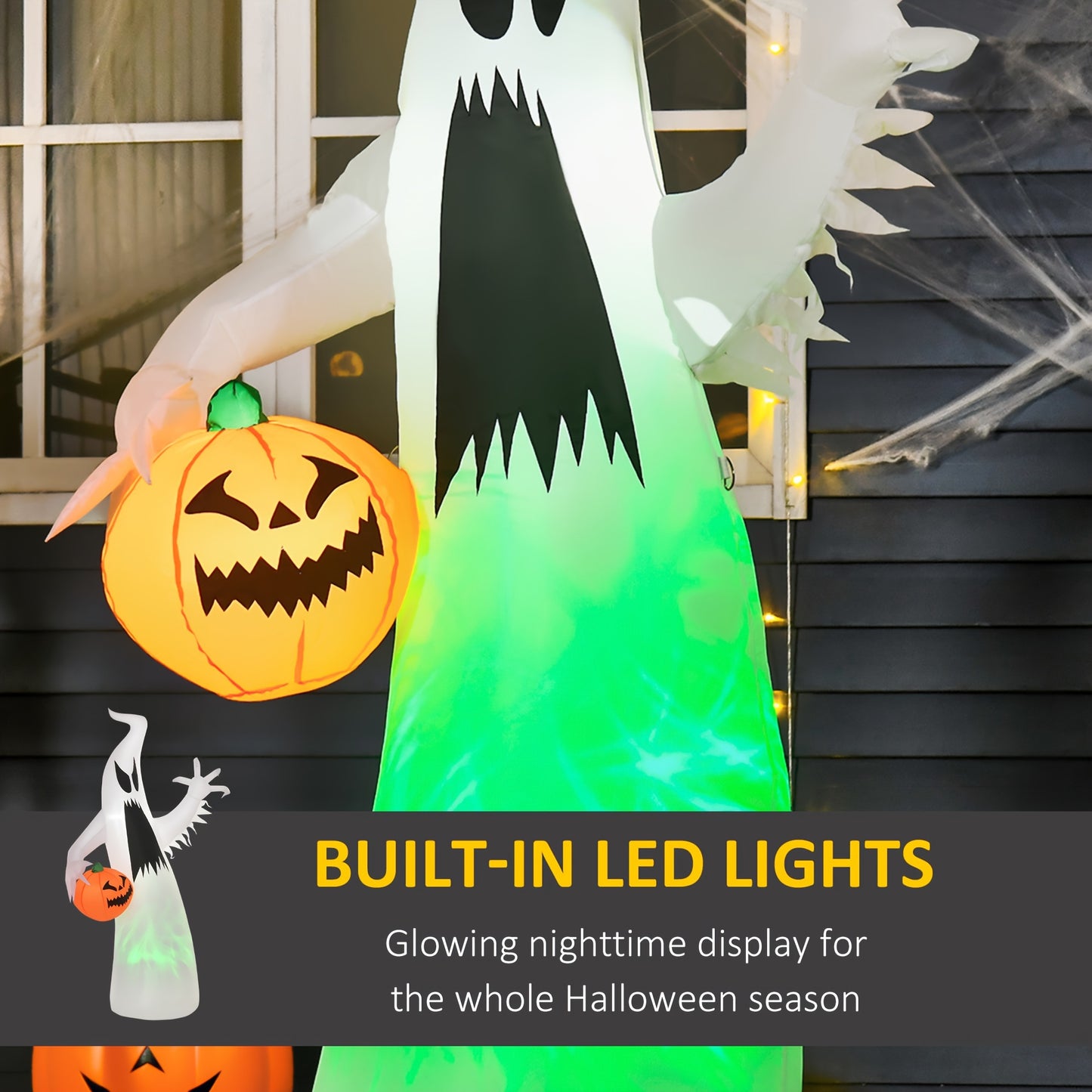 HOMCOM 5.9FT Halloween Inflatable Ghost With Pumpkin Lighted Yard Decoration Indoor Outdoor For Garden Party Holiday