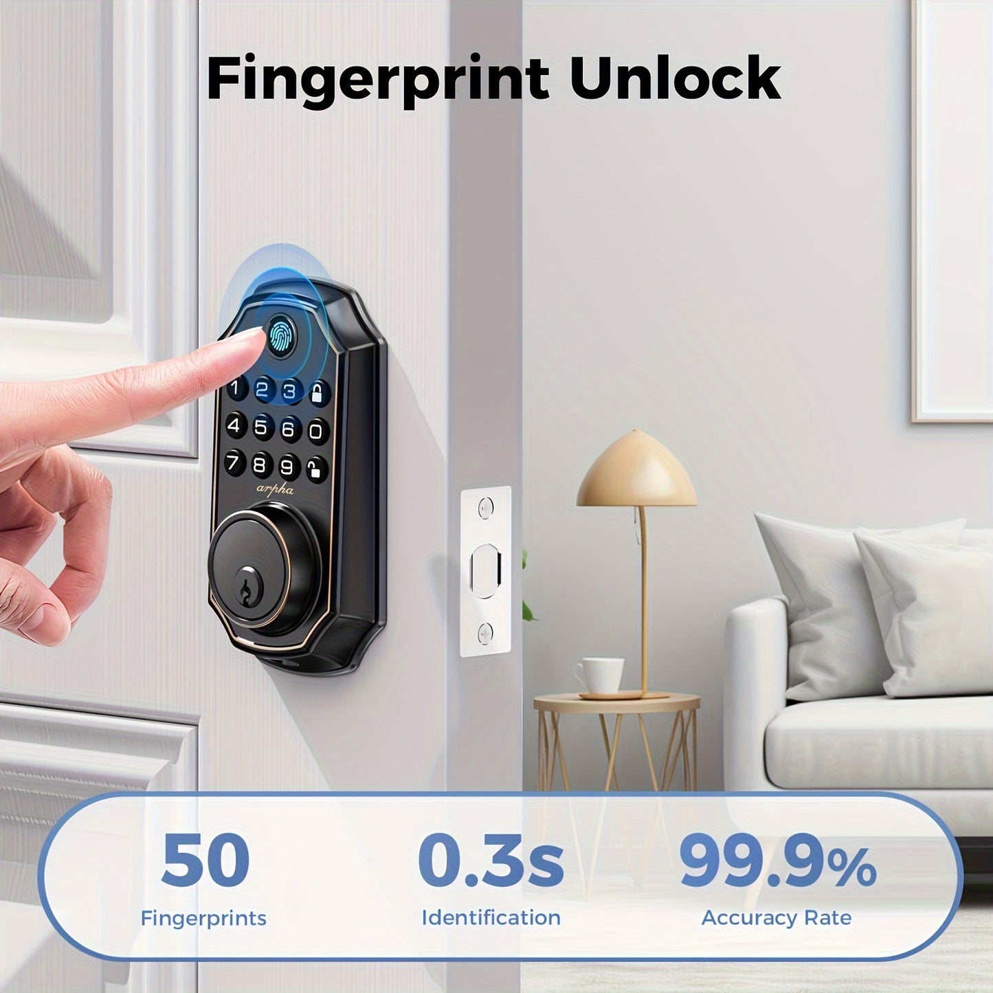 Keyless Entry Door Lock Deadbolt 100 Code Smart Fingerprint Door Lock with App Control Anti-Peeping Password Auto Lock