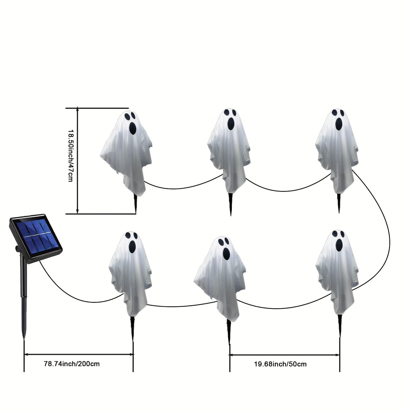 Festive Solar-Powered Ghost Stakes: 3/6 Set, Outdoor Halloween Decor, 8 Modes, Portable, Button Control, Plastic Material, Suitable for Lawn & Garden