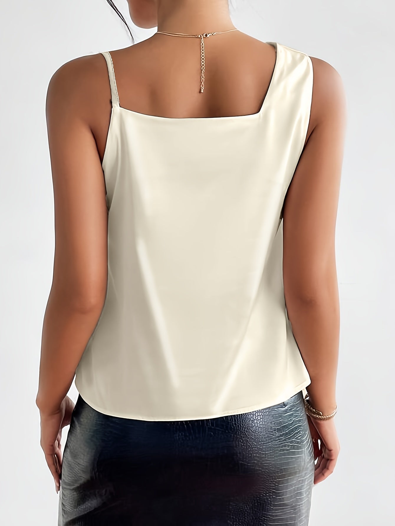 Chain Decor Cowl Neck Blouse, Elegant Sleeveless Top For Spring & Summer, Women's Clothing