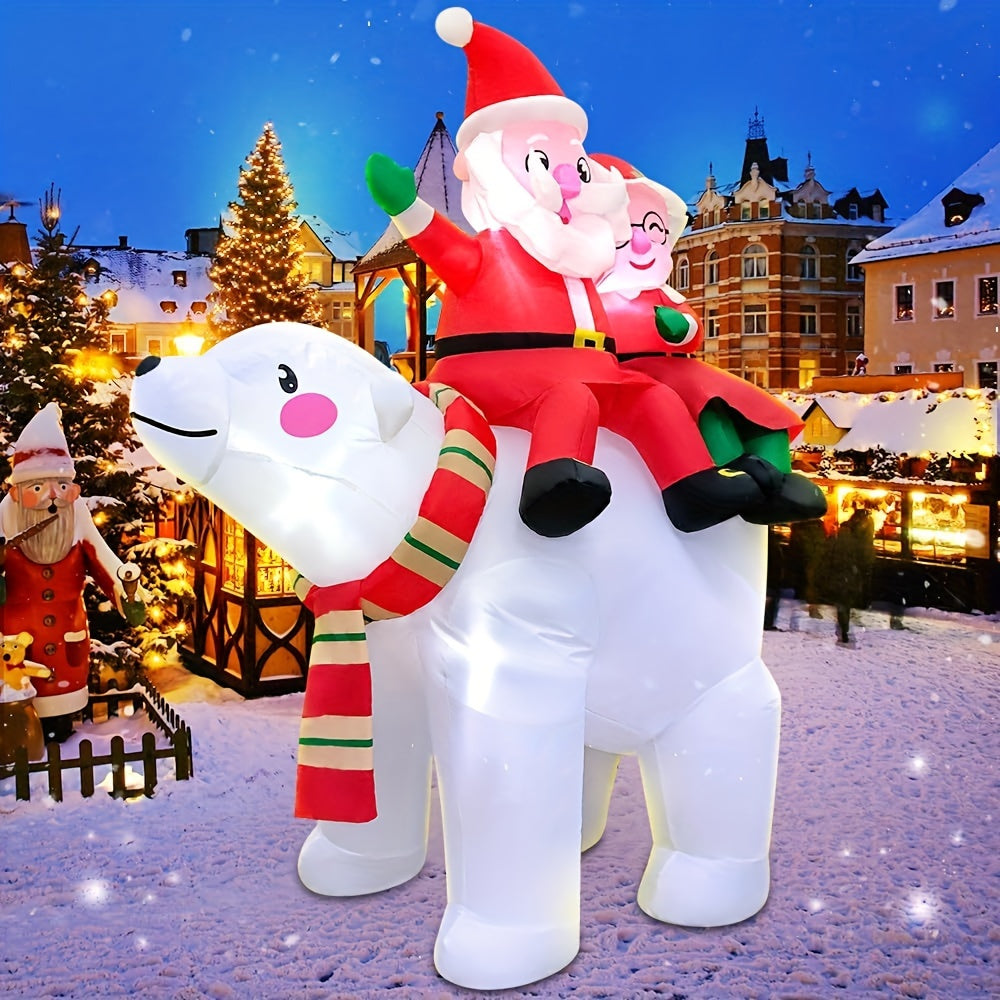 KOOY 6FT Christmas Inflatables Santa Claus Sitting On Polar Bear, Christmas Blow Up Yard Decoration, LED Lights For Christmas Party Holiday Xmas, Outdoor Lawn Winter Décor Christmas Decoration