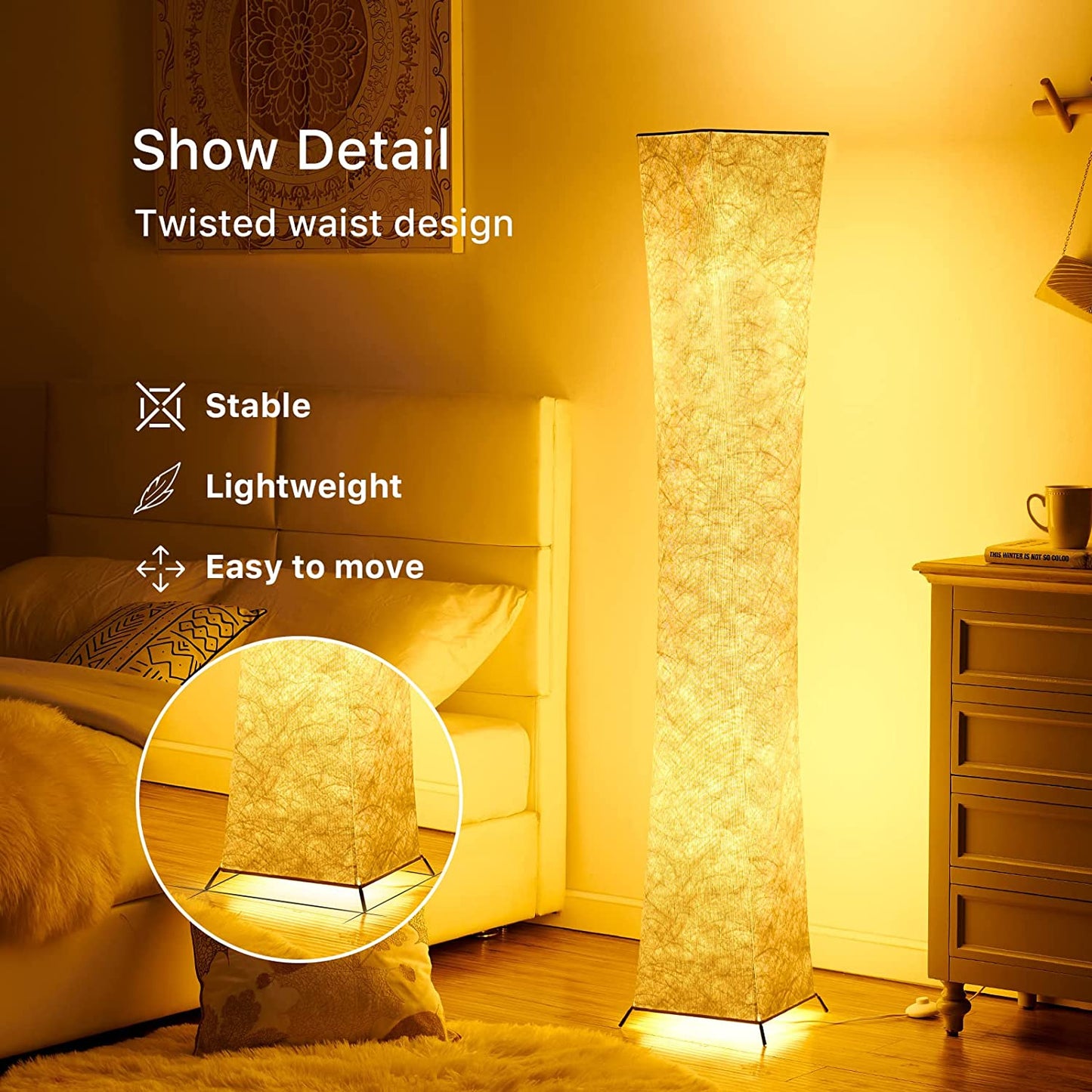 Creative LED Floor Lamp, Softlighting Minimalist Modern Contemporary with Fabric Shade, Bedside Lamp