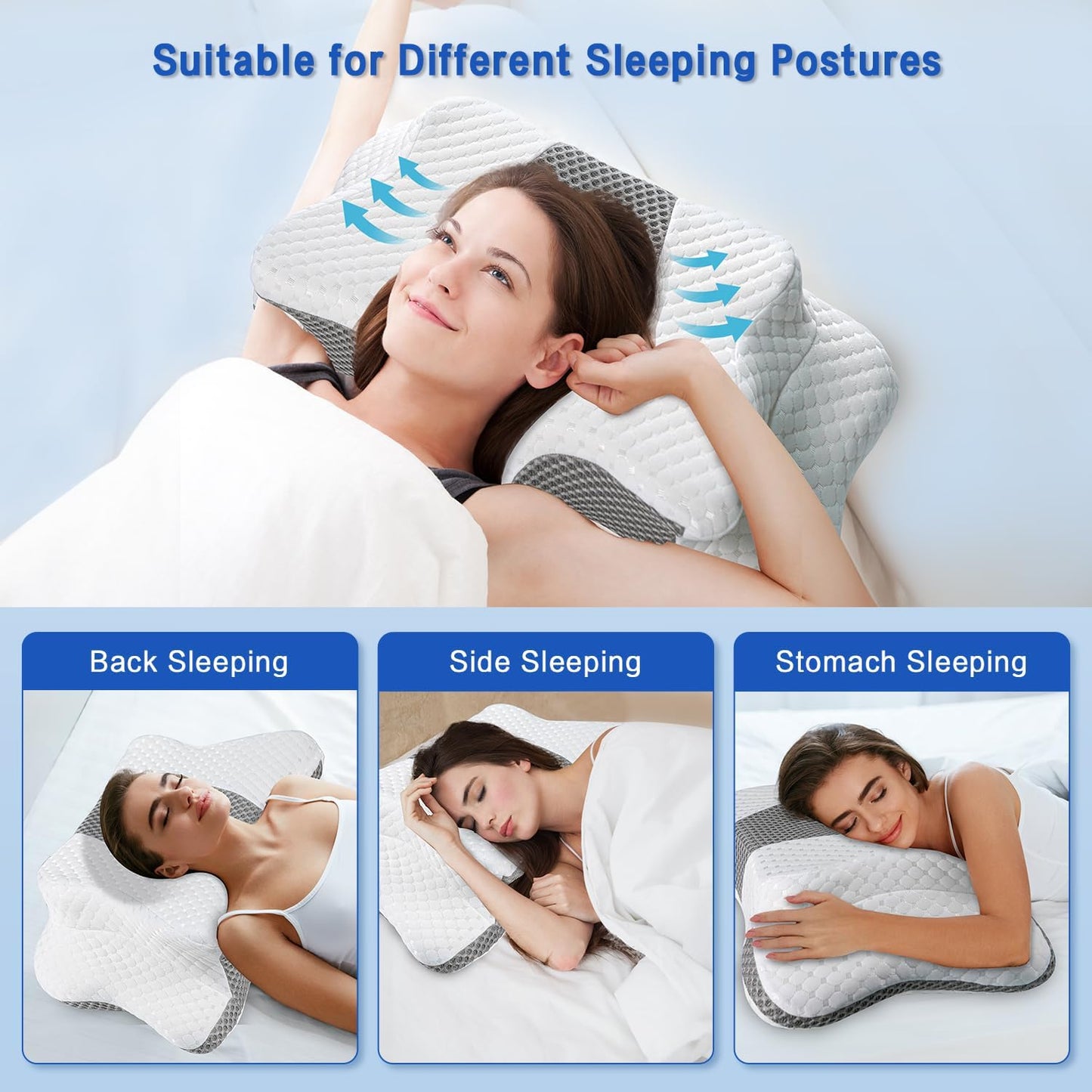 Relief Cervical Pillow for Neck and Shoulder Support,Ear Piercing Pillow Design Cervical Memory Foam Pillows, Orthopedic Ergonomic Neck Pillow,Contour Bed Pillow for Side,Back,Stomach Sleeper