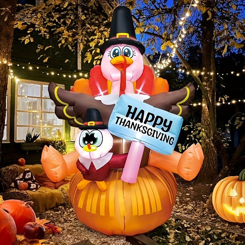 KOOY 6FT Inflatable LED Light Up Turkey For Outdoor Fall Harvest Holiday Decor