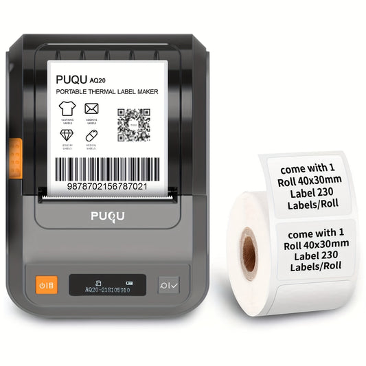 PUQU AQ20 Label Maker - Portable Label Maker Wireless Thermal Label Printer For Clothing, Jewelry, Retail, Cable, Mailing, Barcode And More, Compatible With IOS & Android System, Grey